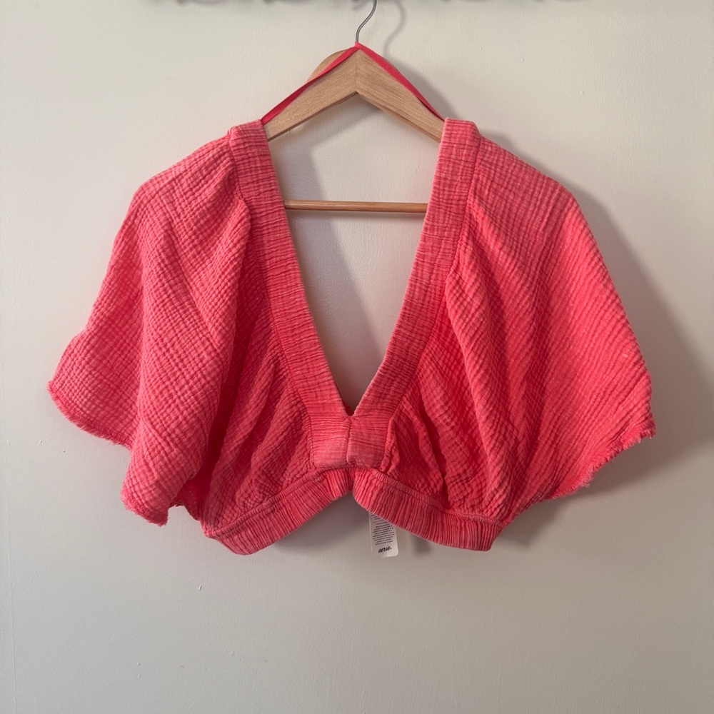 Aerie Women's Fluttery Sleeve Pink Top